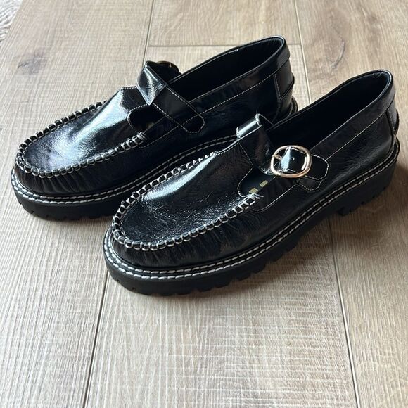 Free People x Mutma Hadley Lugged Oxfords Black with White Stitching NWOB US 7 - Picture 3 of 6